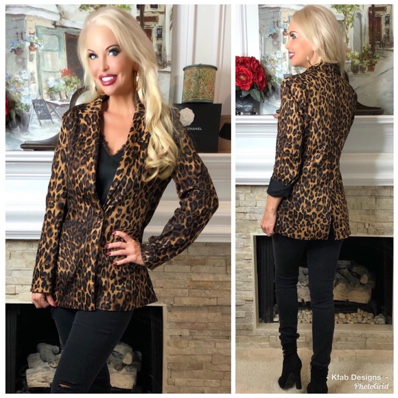❤️LAST! Stretch Leopard Print Pocket Detail Blazer - Picture 3 of 7
